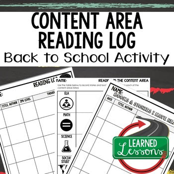 Back to School Content Area Reading Log | Student Reading Log - preview 1