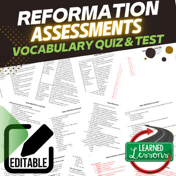 Reformation Assessments, Tests, Modern World History Quizzes Editable - preview 1