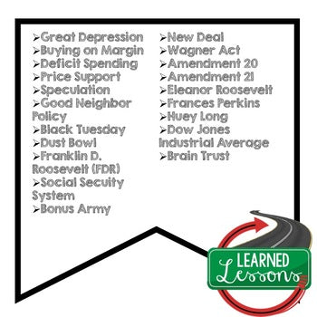 Great Depression New Deal Word Wall Pennants US History Word Wall - preview 2