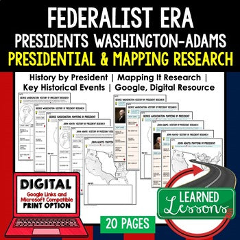 Federalist Era Mapping Activity, Presidential Research, Digital & Paper, Google - preview 1