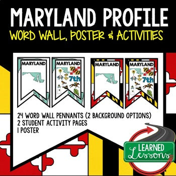 Maryland History Word Wall, State Profile, Maryland Activities US History Poster - preview 1