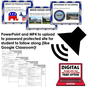 Executive Branch Guided Notes and PowerPoints, Google & Print, Videos - preview 2
