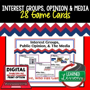 Interest Groups, Public Opinion Game Cards, Print, Google & Digital Learning - preview 1