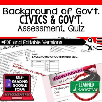 Government Vocabulary Quiz | Civics Assessment | Print & Google Forms - preview 1