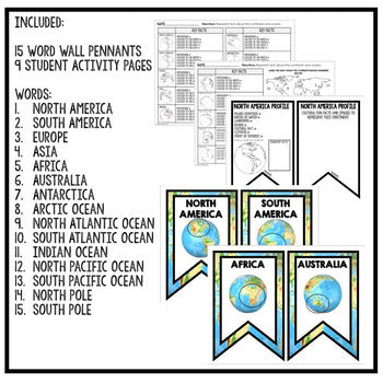 Continent Oceans Word Wall Activity Pages Geography Word Wall - preview 2
