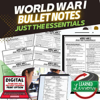 World War I Outline Notes, WWI Bullet Notes, Unit Review, Test Prep - preview 1