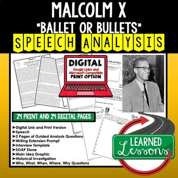 Malcolm X The Ballot or Bullet Speech Analysis Writing Activity, Google - preview 1