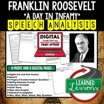 FDR A Day in Infamy Speech Analysis & Writing Activity Google - preview 1