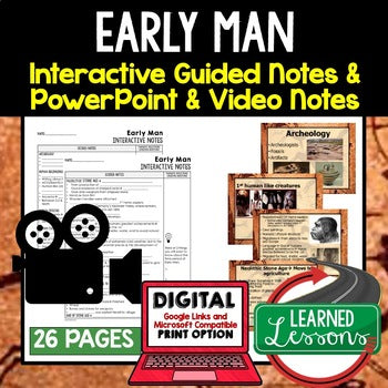 Early Man Notes, Guided Notes & PowerPoints, World History Google Link & Video - preview 1