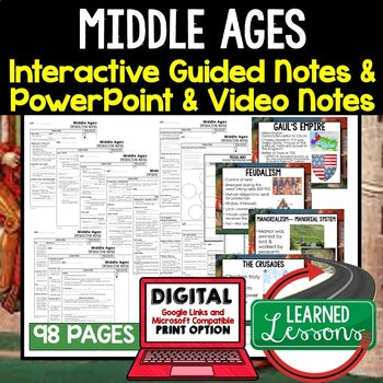 Middle Ages Guided Notes and PowerPoints, Interactive Notebooks, Google - preview 1