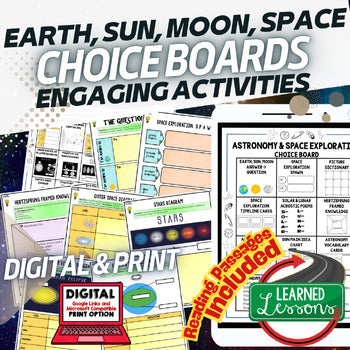 Earth Sun Moon Activities Solar System & Planets Choice Board Space Exploration - preview 1