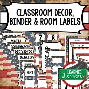 SECONDARY CLASSROOM DECOR, BINDER LABELS, Patriotic American Flag - preview 1