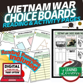 VIETNAM WAR Activity Choice Board, Digital & Google - preview 1