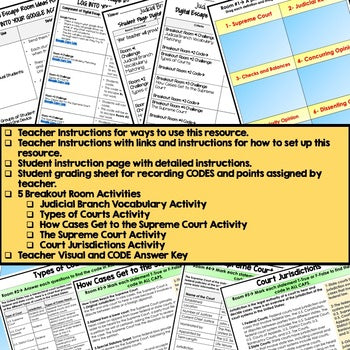 Judicial Branch Digital Escape Room, Breakout Room Activity Pages No Prep - preview 3
