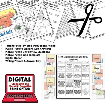East Asia Activity, Picture Puzzle, Test Prep, Unit Review, Study Guide - preview 2