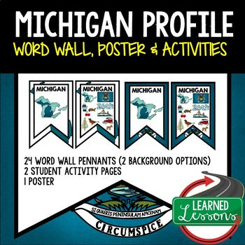Michigan History Word Wall, State Profile, Michigan Activities US History Poster - preview 1