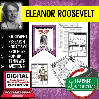 Eleanor Roosevelt Biography Research, Bookmark Brochure, Pop-Up, Writing - preview 1