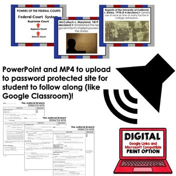 Judicial Branch Guided Notes PowerPoint Google Print, Video Flipped Classroom - preview 2