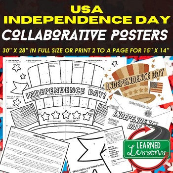 Independence Day Collaborative Poster, Doodle Graphic Notes - preview 1
