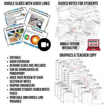 Five Themes of Geography, Structure of Earth Guided Notes, PowerPoints, Video - preview 2