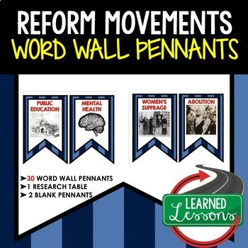 Reform Movements Word Wall Pennants, US History Word Wall - preview 1