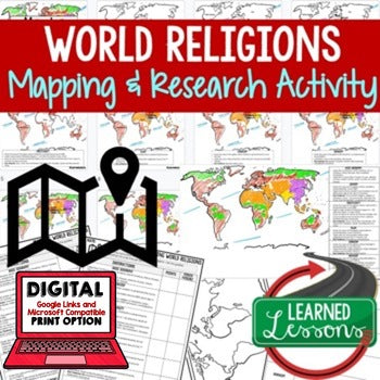 World Religions Mapping Activity | World Geography Map | Print & Digital - preview 1