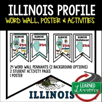 Illinois History Word Wall, State Profile, Illinois Activities US History Poster - preview 1