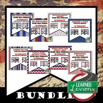 Civics Word Wall Bundle | 419 Government Vocabulary Pennants | Print & Google - preview 2
