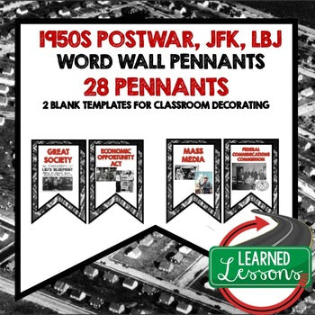 1950s Postwar, JFK, and LBJ Pennant Word Wall US History Word Wall - preview 1