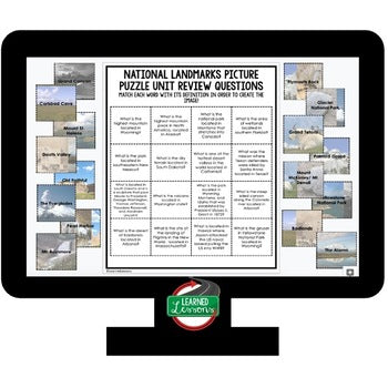 US Geographic Landmarks Activity Vocabulary Picture Puzzle Study Guide Test Prep - preview 3