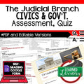Judicial Branch Test, Judicial Branch Quiz, Civics Assessment with Google Form - preview 1