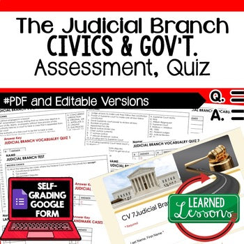 Judicial Branch Test, Judicial Branch Quiz, Civics Assessment with Google Form - preview 1