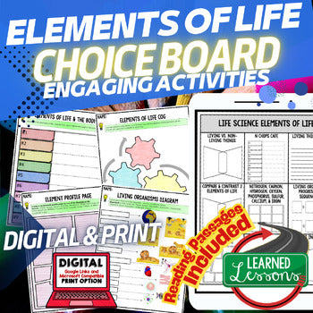 Elements of Life Activities Choice Board Life Science Choice Board - preview 1