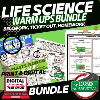 Life Science Warm-Ups & Bell Ringers Bundle | NGSS Daily Science Review - preview 1