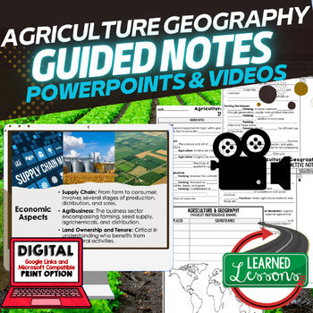 Agriculture Geography Guided Notes PowerPoints, Video Flipped Classroom - preview 1