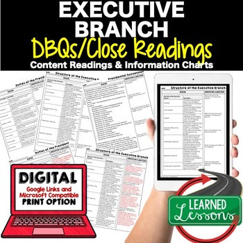 The Executive Branch DBQ Reading Activity, Google, Civics DBQ, Close Reading - preview 1