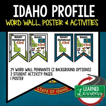 Idaho History Word Wall, State Profile, Idaho Activities US History Posters - preview 1