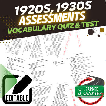 1920s 1930s Assessments, Tests, Modern World History Quizzes Editable WH - preview 1