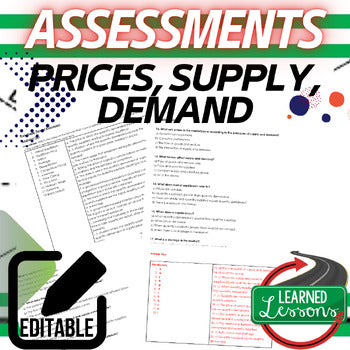 Price, Supply, & Demand Assessments, Economics Tests, Economics Quizzes - preview 1