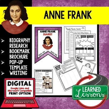 Anne Frank Biography Research, Bookmark Brochure, Pop-Up, Writing - preview 1
