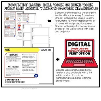 The Constitution DBQ, Document Based Questions Bellringers Ticket Out Google - preview 3