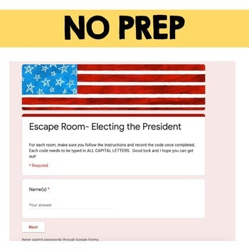 Electing the President Digital Escape Room, Breakout Room, Google - preview 4