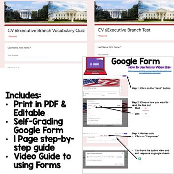 Executive Branch Test, Executive Branch Quiz, Civics Assessment with Google Form - preview 2