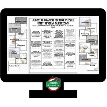 Judicial Branch Activity Vocabulary Picture Puzzle Civics and Government - preview 3