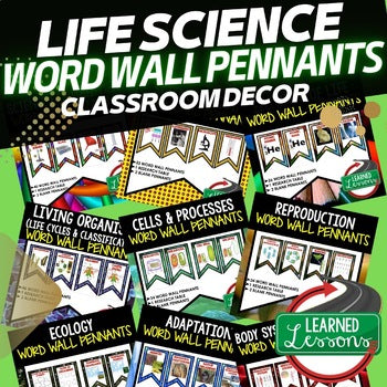 Life Science Word Wall Bundle | 343 Science Vocabulary Pennants | NGSS Classroom - preview 1