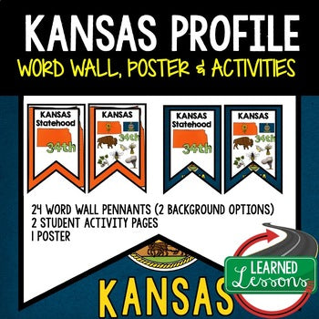 Kansas History Word Wall, State Profile, Kansas Activities US History Posters - preview 1
