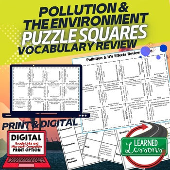 Earth Science Pollution Activity Review Puzzles | Vocabulary Matching - preview 1