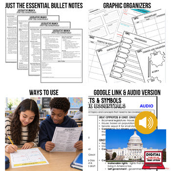 Legislative Branch Outline Notes, Legislative Branch Bullet Notes, Unit Review - preview 2