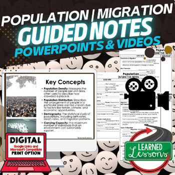 Population & Migration Guided Notes PowerPoints, Video for Flipped Classroom - preview 1