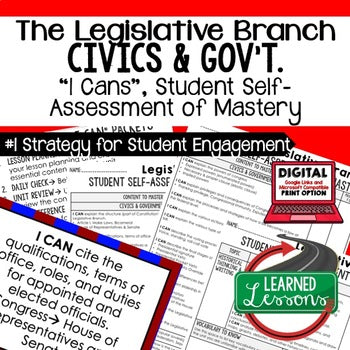 Legislative Branch I Cans & Posters, Self-Assessment of Mastery, CIVICS - preview 1